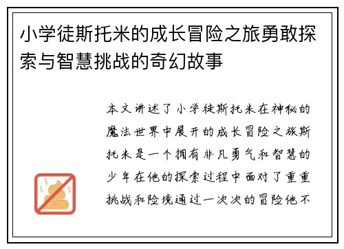 小学徒斯托米的成长冒险之旅勇敢探索与智慧挑战的奇幻故事